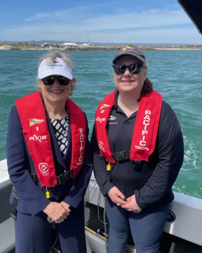 Her Excellency on a boat at the opening of the Adelaide Sailing Club season