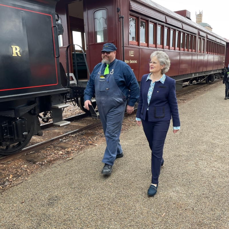 Her Excellency inspects the train at the Railfest 2024 Pichi Richi Railway